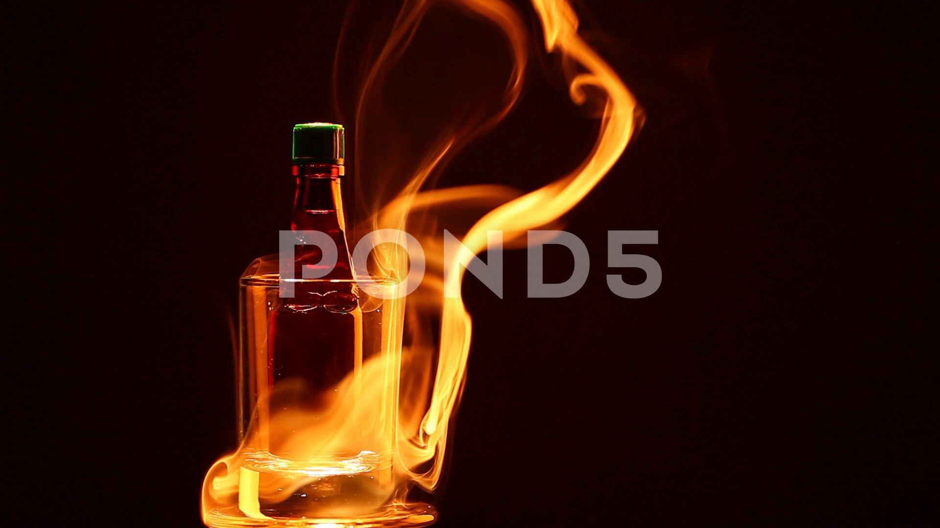 Glass Shot Alcohol Bottle Smoke Dark Background HD Footage Stock