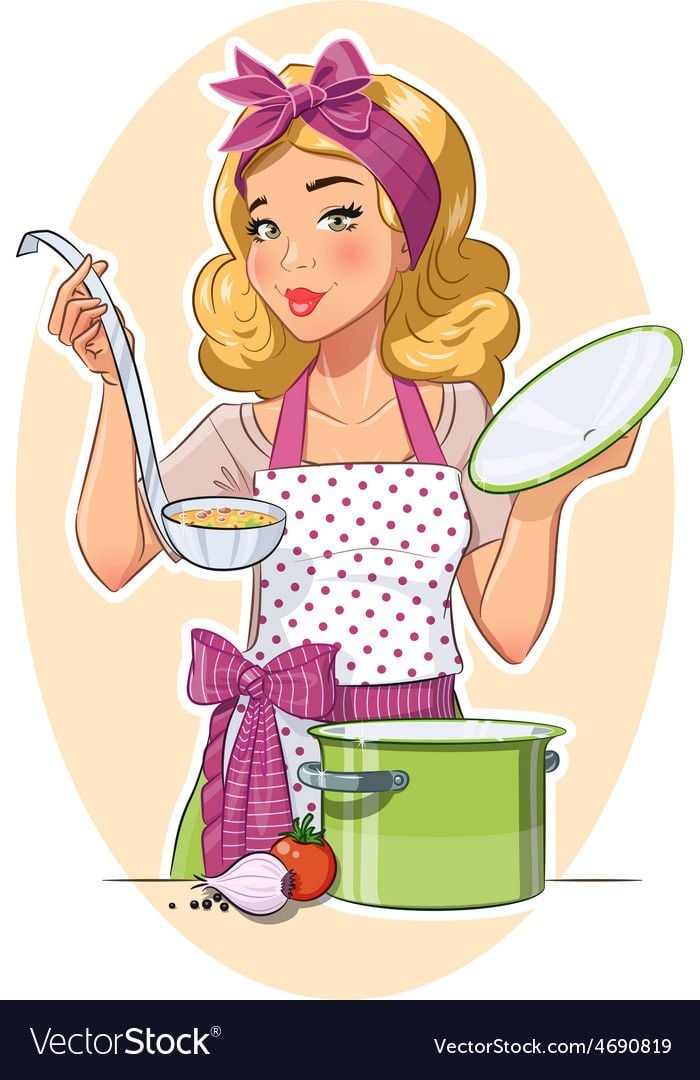 Housewife girl cooking food Eps10 vector illustration Isolated 700x1080