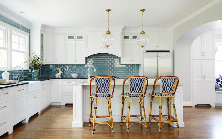 Kitchen With Blue Subway Tiles Transitional Amie Corley