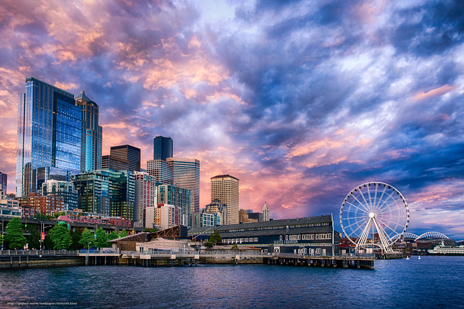 Wallpaper Seattle Ferris Wheel Sunset On The Waterfront