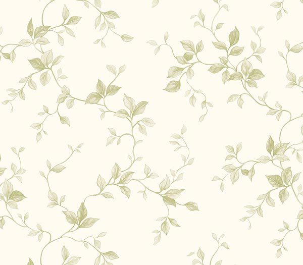 Green On White Leaf Ivy Toile Wallpaper