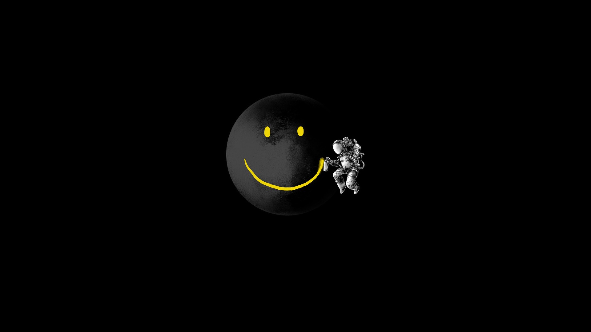 Smiley Face Spaceman Black Background 1920A wallpaper background 1920x1080