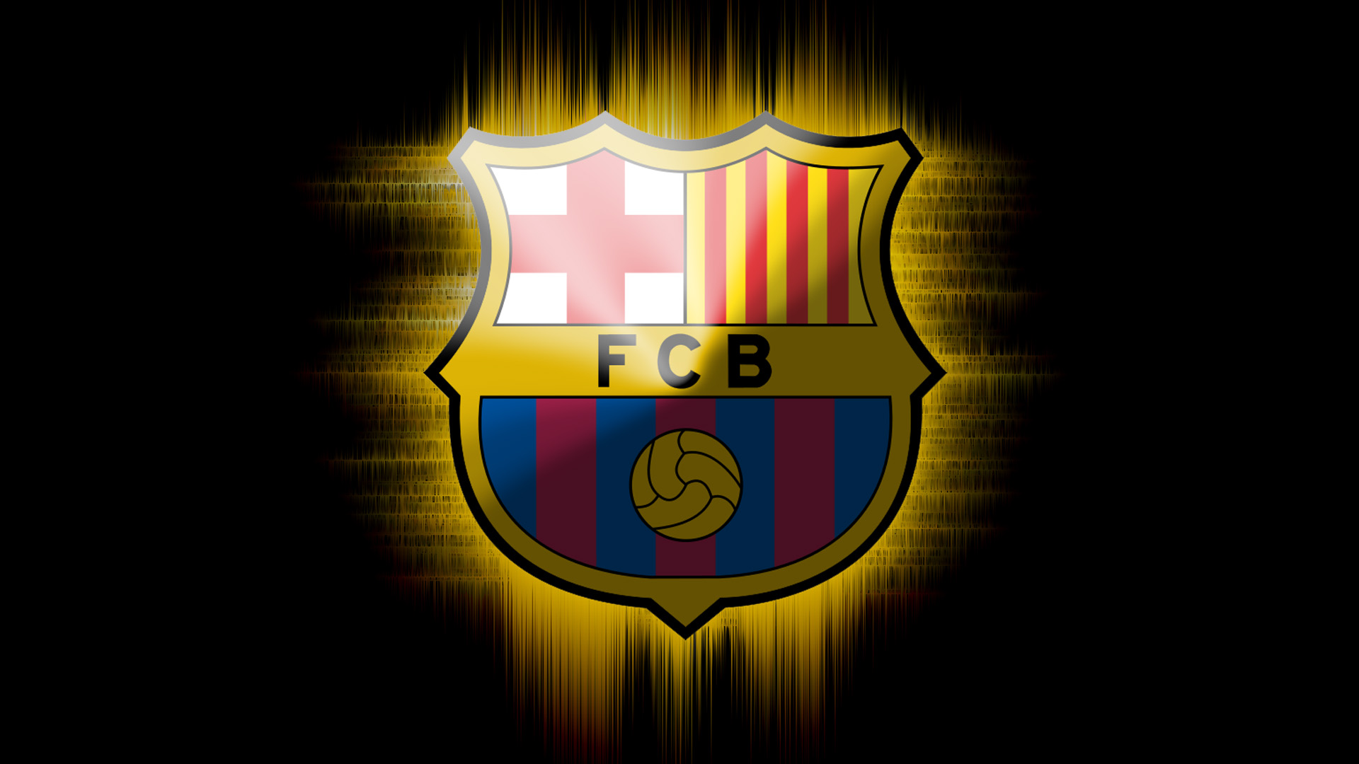 A vibrant 4K wallpaper showcasing the iconic FC Barcelona crest, illuminated by a dynamic golden glow