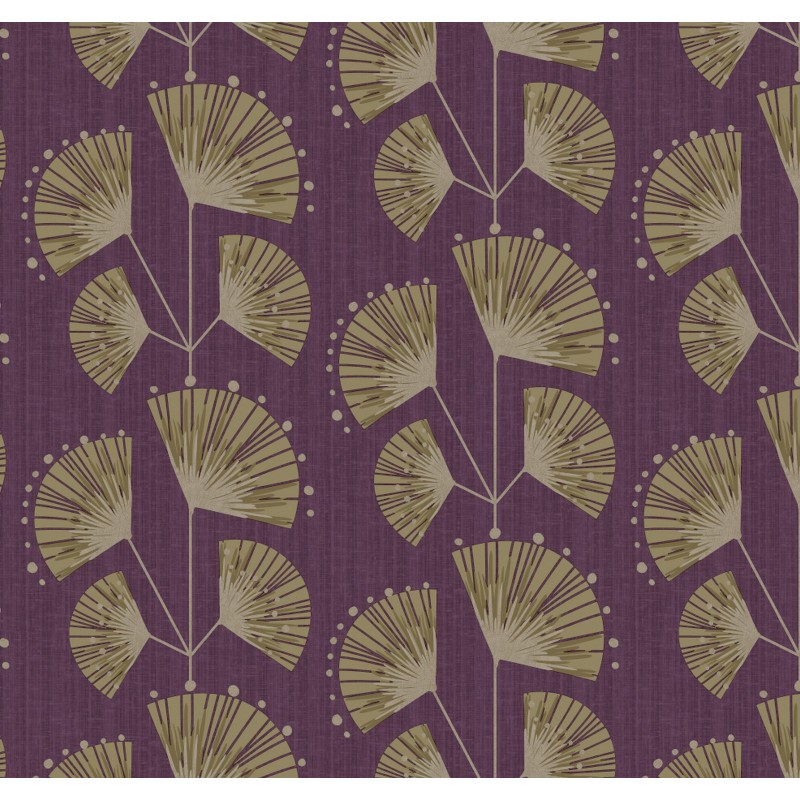 Pure Art Deco Floral Trail Purple Soft Taupe Gold Wallpaper by