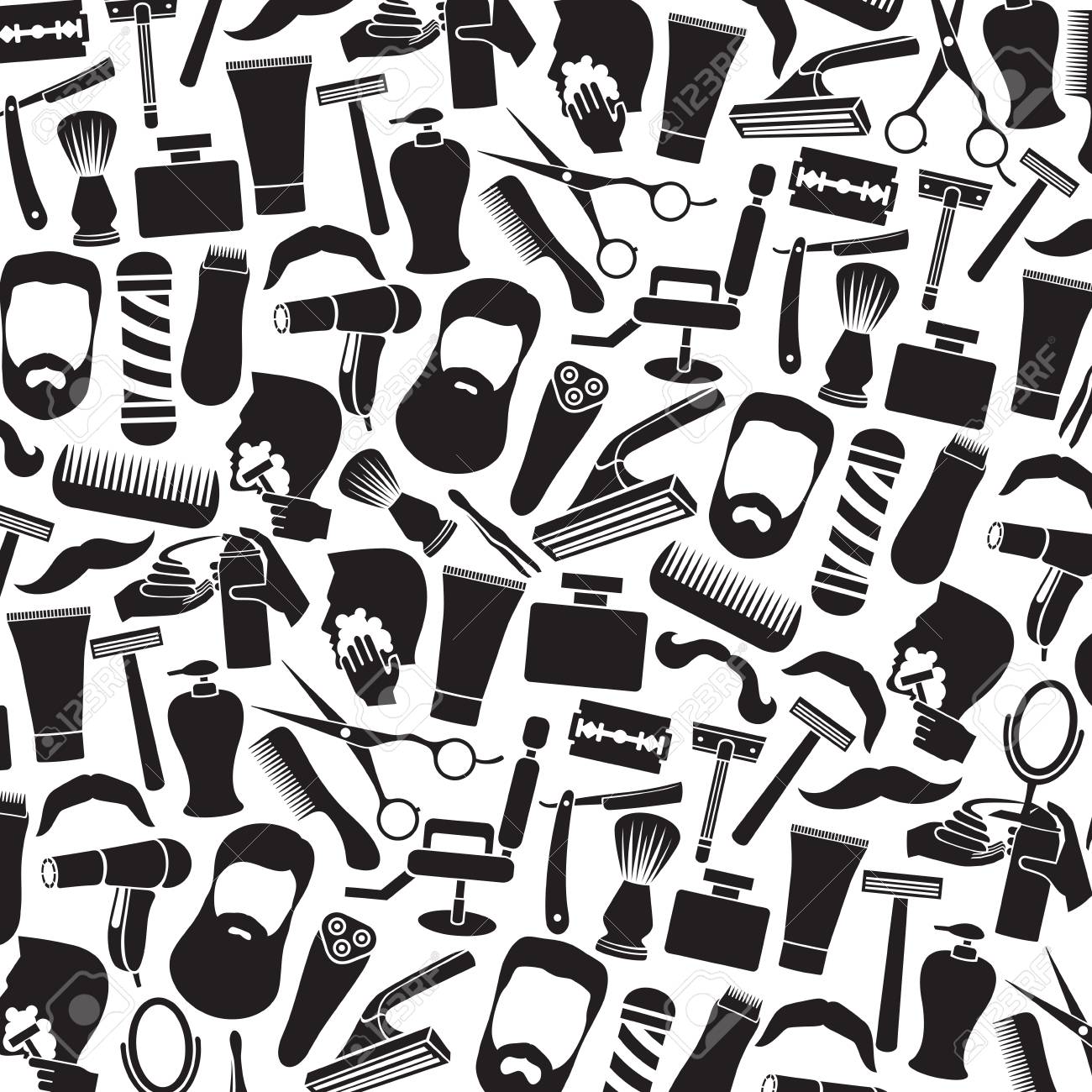 Background Pattern With Barber Salon Or Shop Icons Shaving Tools