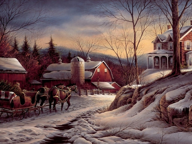 Farm Scene In Winter Scenes