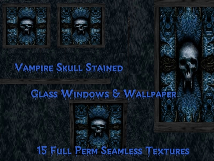 Marketplace Vampire Skull Blue Stained Glass