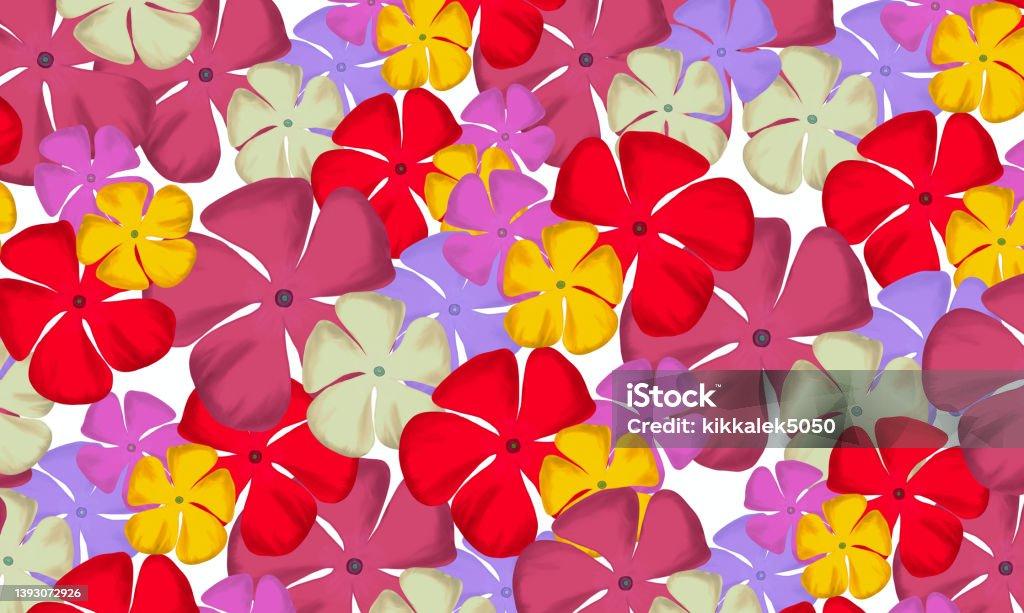 Colorful Red Yellow Pink And Purple Tropical Flower Hand Drawn