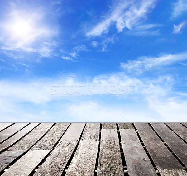 Stock Photo Blue Sky And Wood Floor Background Add To Lightbox