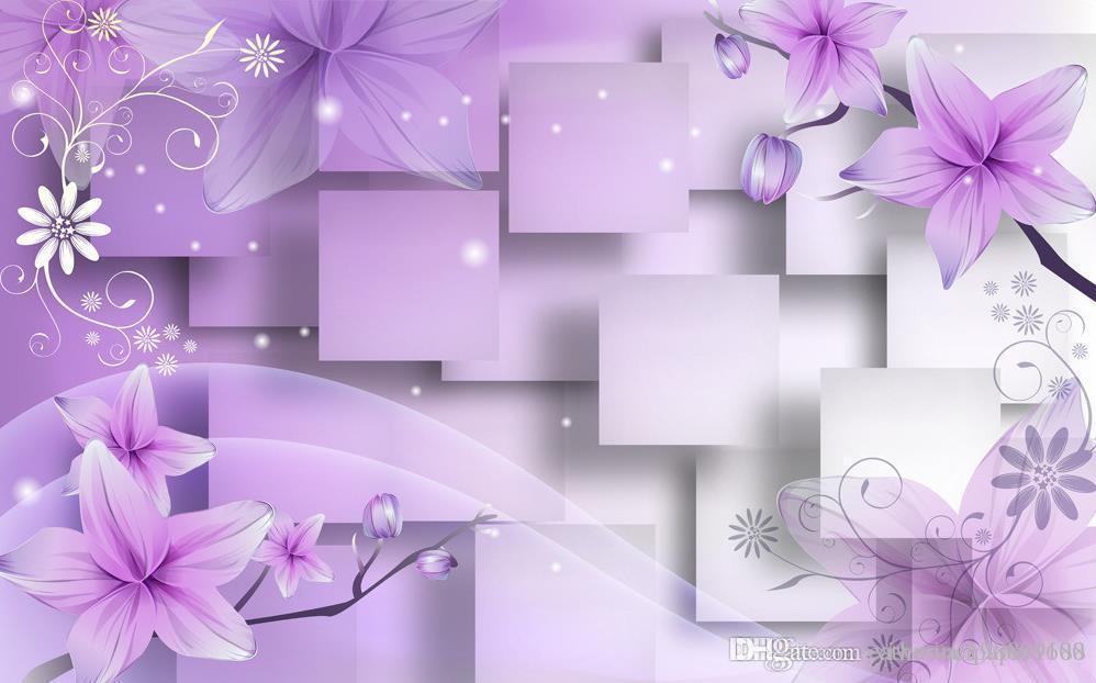 Photo Customize Size 3D Purple Wallpapers Flowers Lily