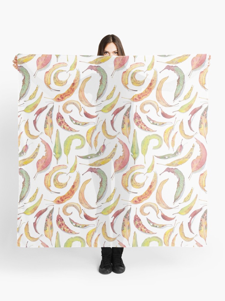 Eucalyptus Leaves Watercolour White Background Scarf By
