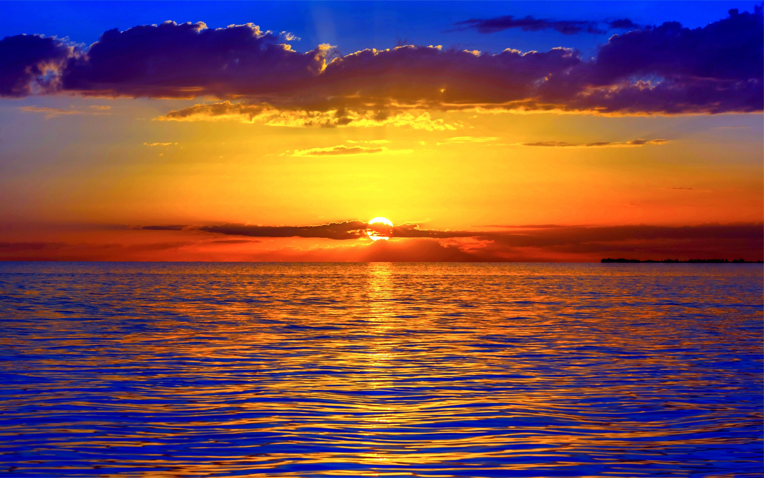 Wallpaper Sea Ocean Horizon Sky Clouds Dawn Sunset
