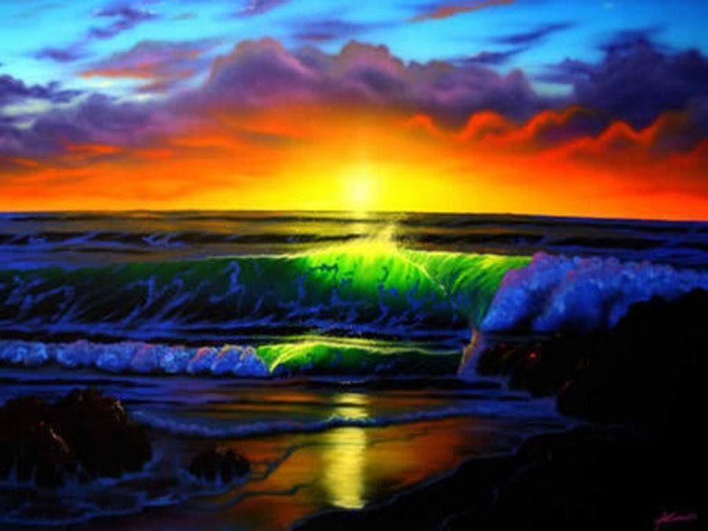 Sunset Ocean Rainbow Wallpapers 1024x768