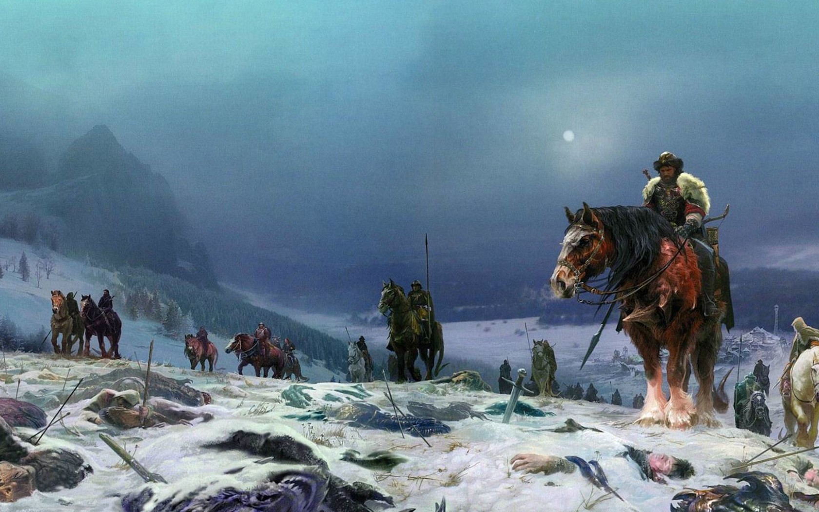 Soldiers Horses Winter Snow Scene Of The Battle Drawing Art Wallpaper