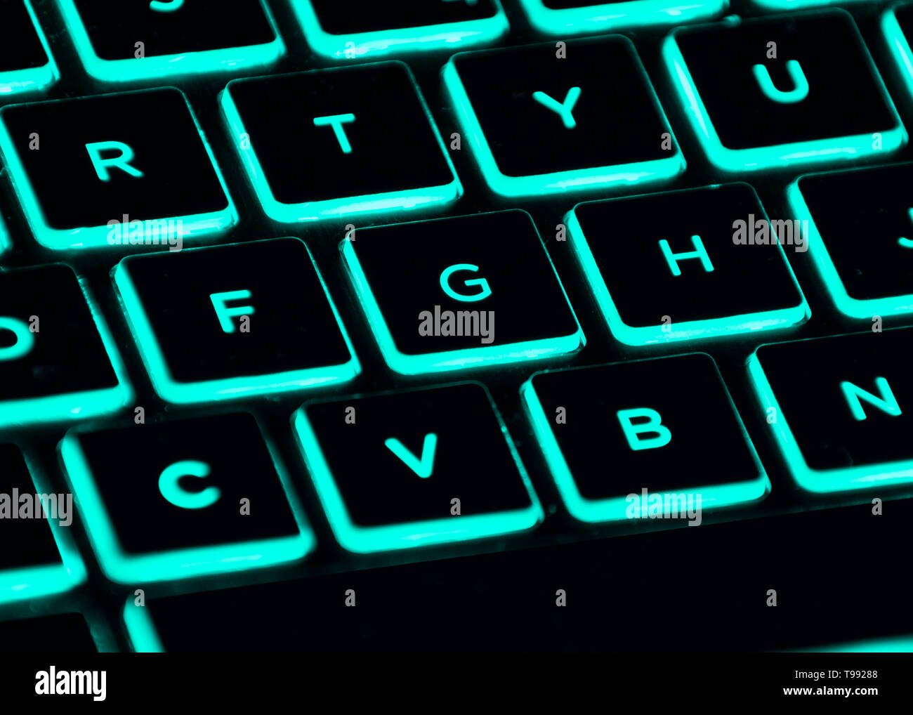 Close up of a backlit blue gaming keyboard Stock Photo   Alamy