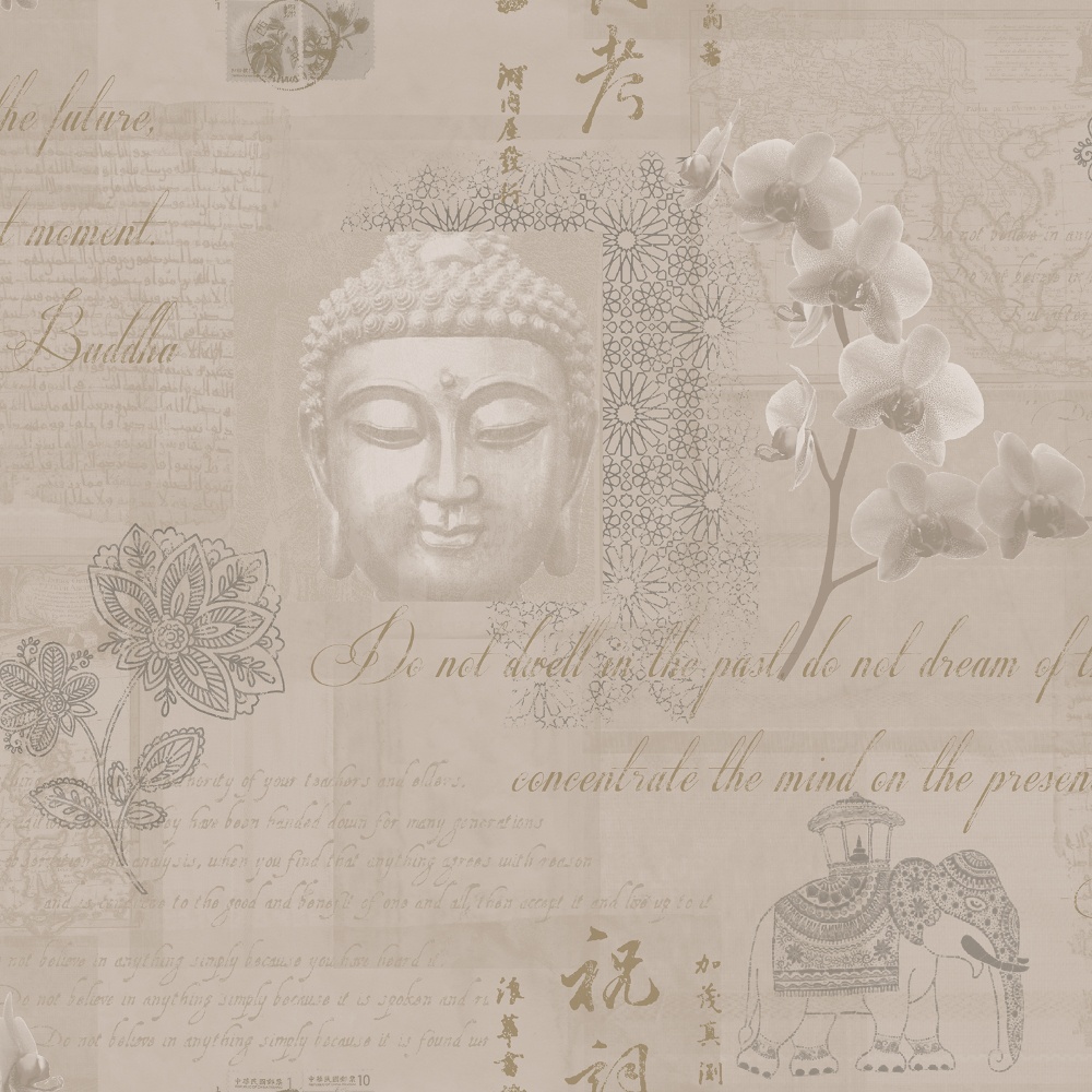 Holden Decor Tranquillity Gold Buddha Flower Elephant Calligraphy