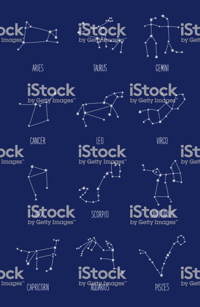 Cute Background With Schematic Hand Drawn Zodiac Constellations