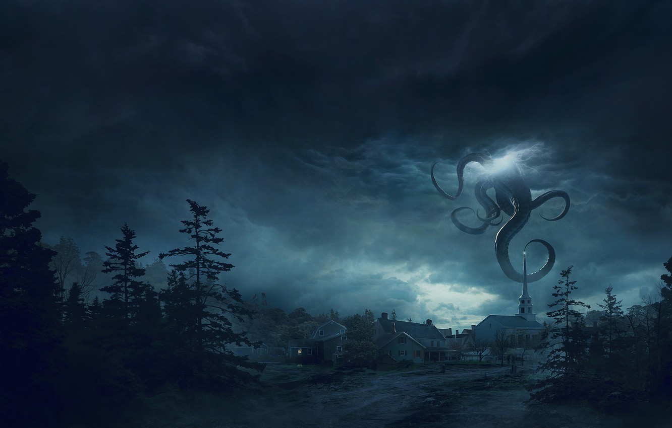 Wallpaper Night The City Forest Monster Clouds Tentacles