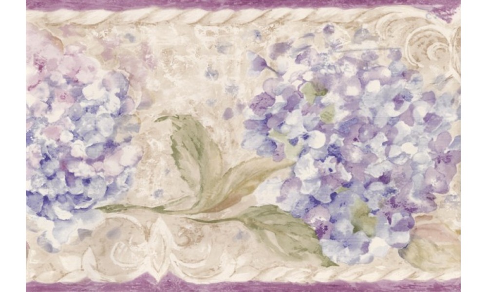Home Purple Cream Blue Floral Wallpaper Border
