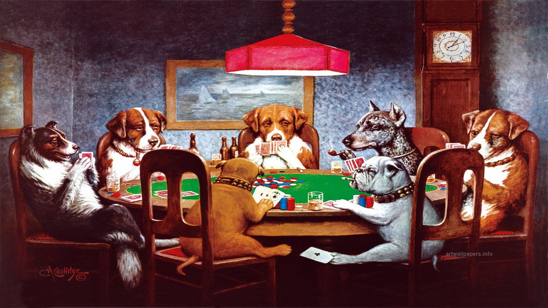 Dogs Playing Poker Wallpaper Art Painting