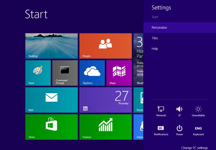How to change start screen background in windows 81