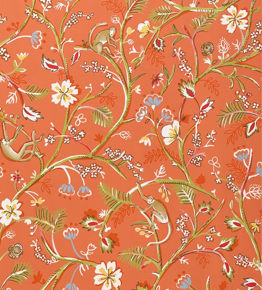Guadeloupe Floral Wallpaper Coral Orange With Wild Jungle