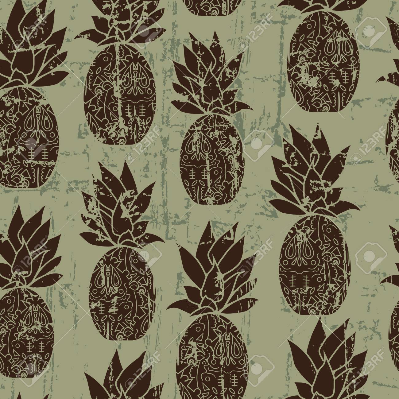 Vintage Vector Pineapple Repeat Pattern Seamless Wallpaper