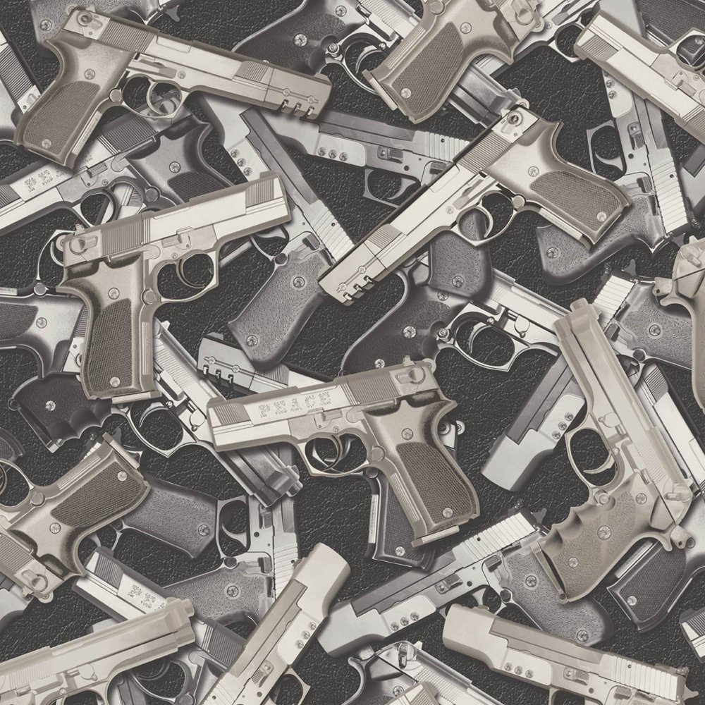  Guns Pattern Pewter Grey Urban Bling Motif Pistol Wallpaper J97109