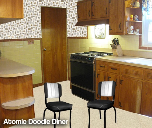 Kitchen With Bradbury S Atomic Doodle Wallpaper And Original Tile