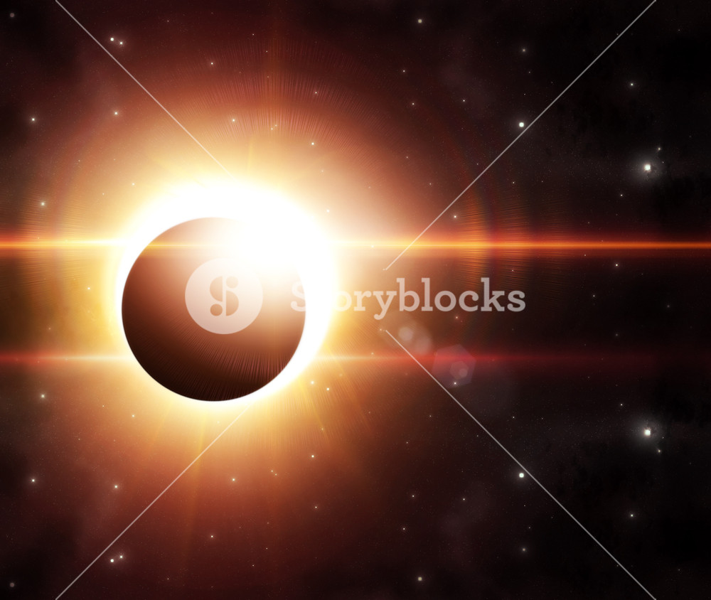 Abstract Solar Eclipse Background With 3d Rendered Flares Royalty