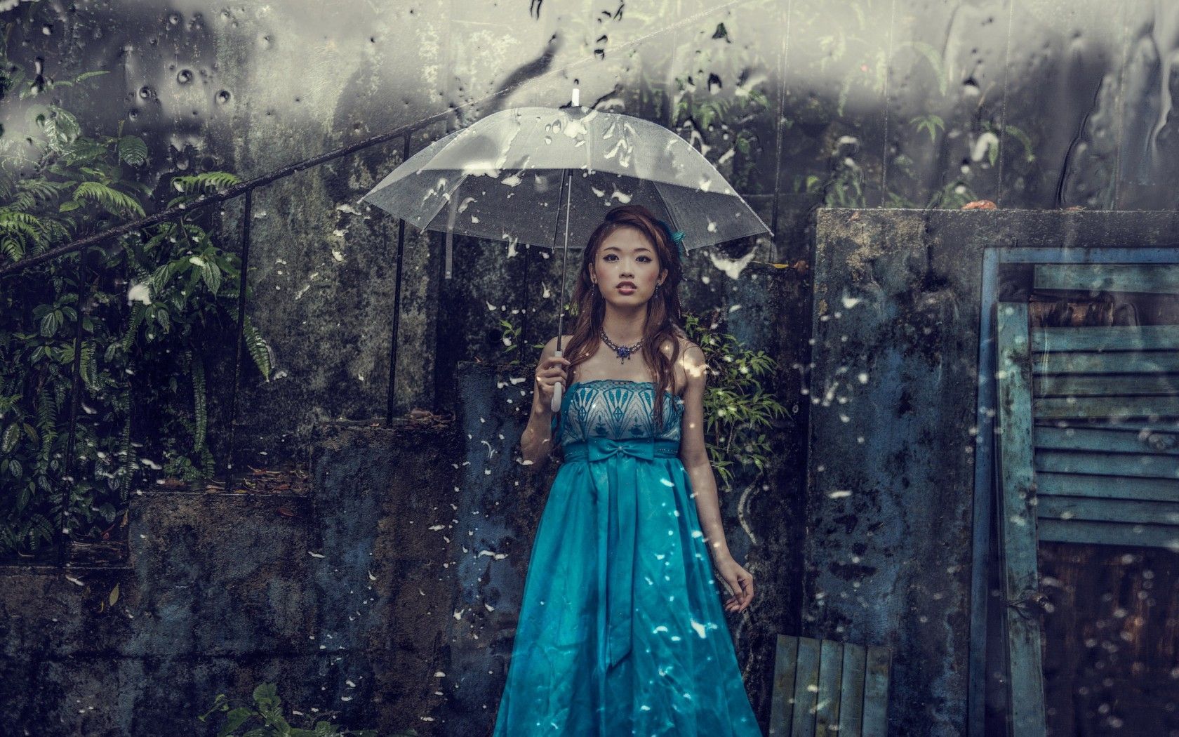 Asian Girls With Umbrellas Girl Umbrella Rain Wallpaper By
