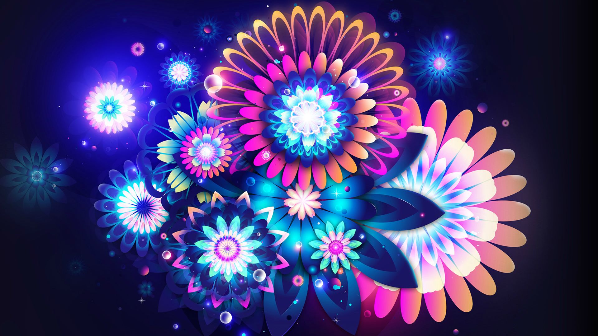 Flowers Neon Color Wallpaper