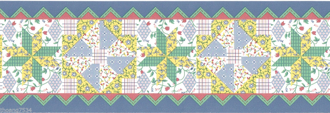  Patchwork Floral Flower Quilt Patches Stiches Wall paper Border