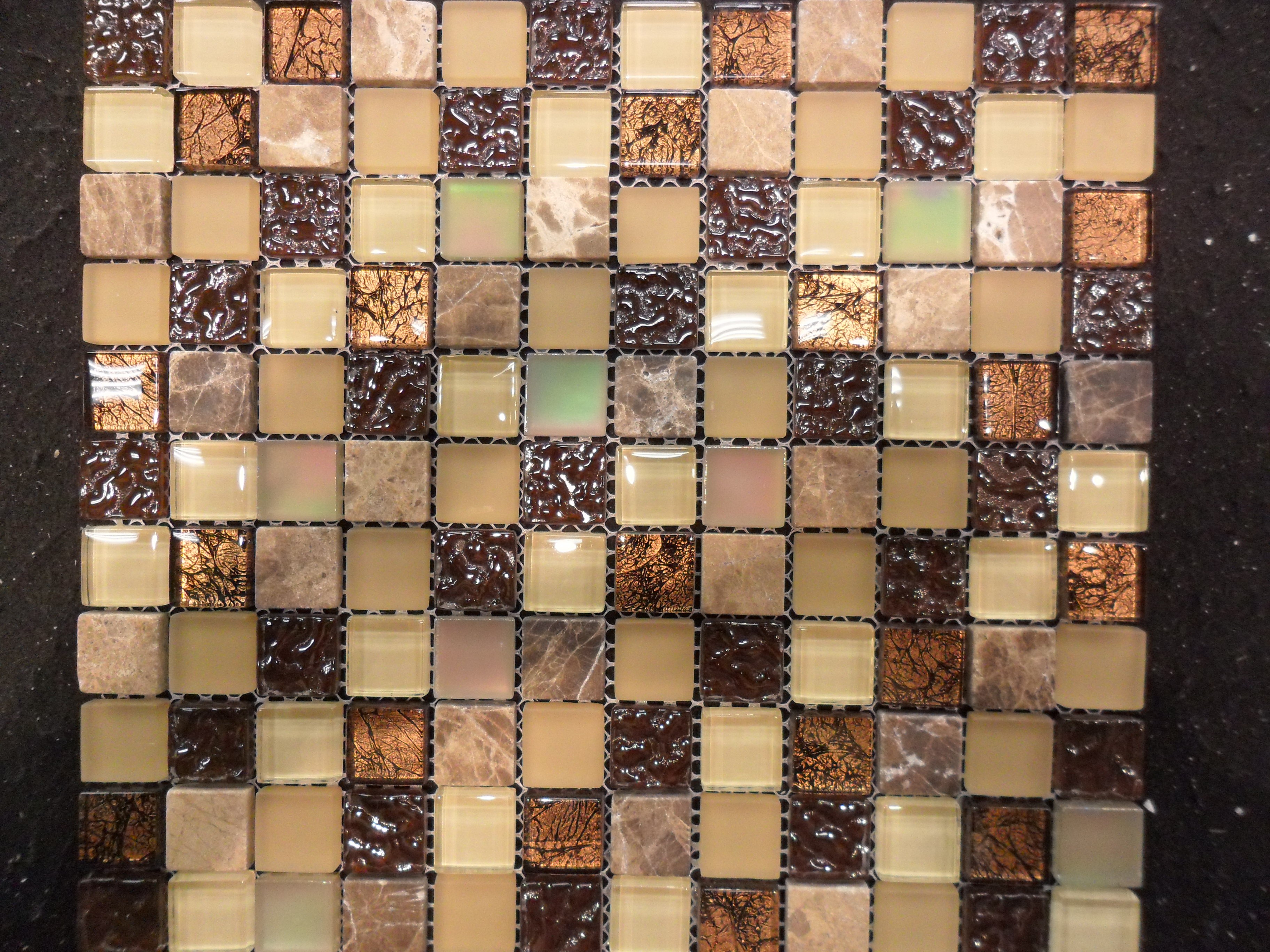 X1 Glass Tile Stone Mix Copper Look Mosaic Backsplash Al808