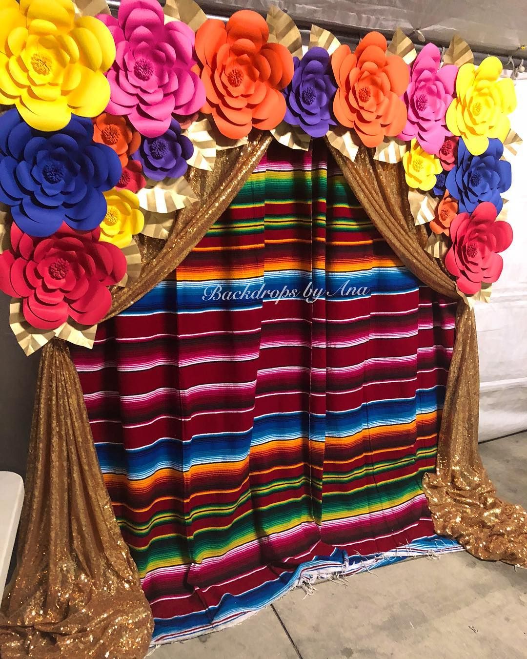 Fiesta Backdrop With Zarape And Gold Sequin Drape