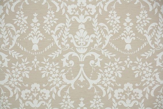 S Vintage Wallpaper White Floral Victorian Damask Design On