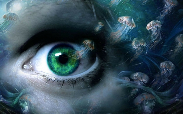 Animated Eyes Design Jellyfish Artwork Wallpaper