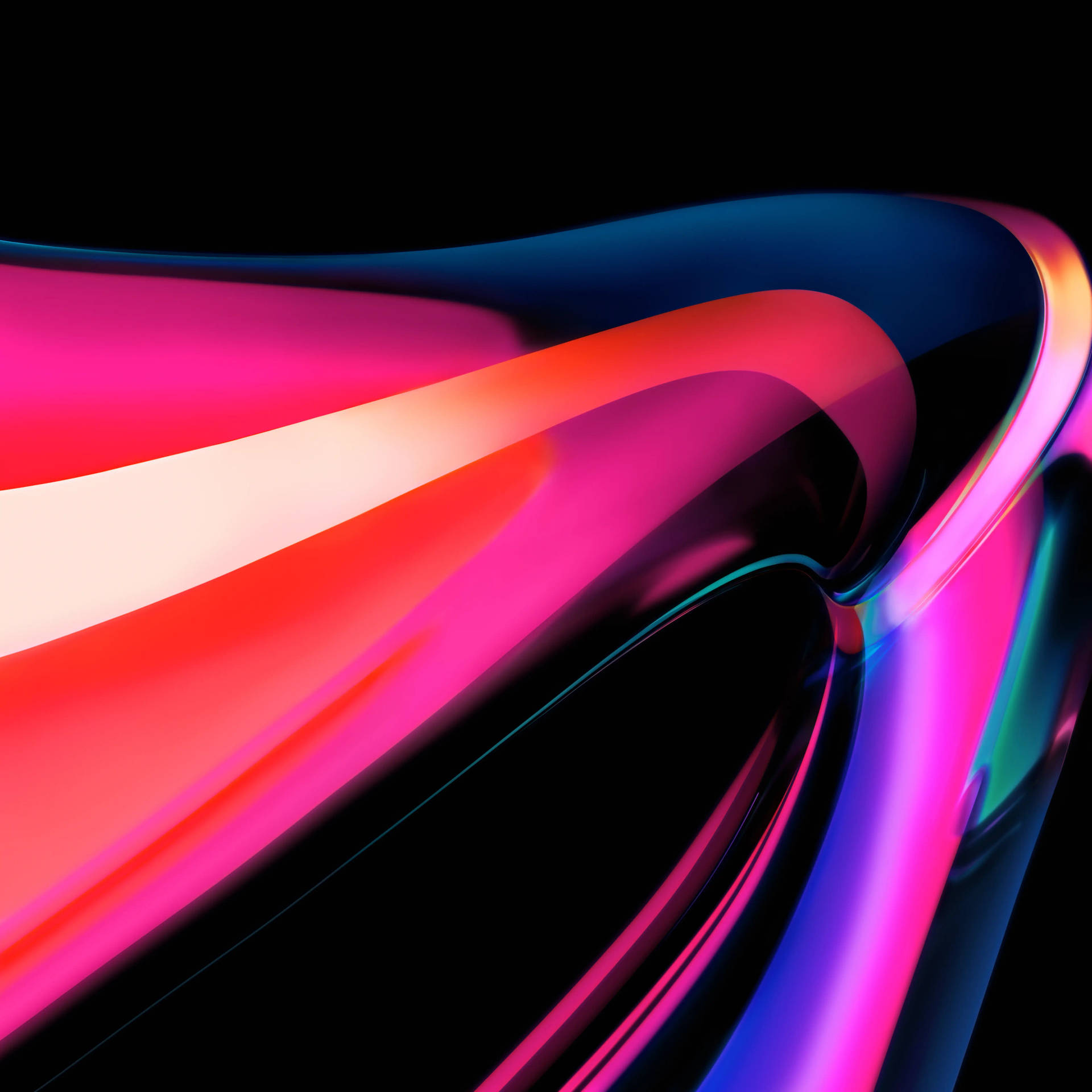Abstract MacBook Wallpaper with vibrant pink, red, and blue hues swirling together on a black background