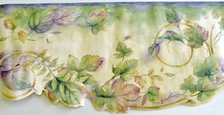 Chesapeake Pastel Watercolor Leaf Scroll Wallpaper Border Si3708