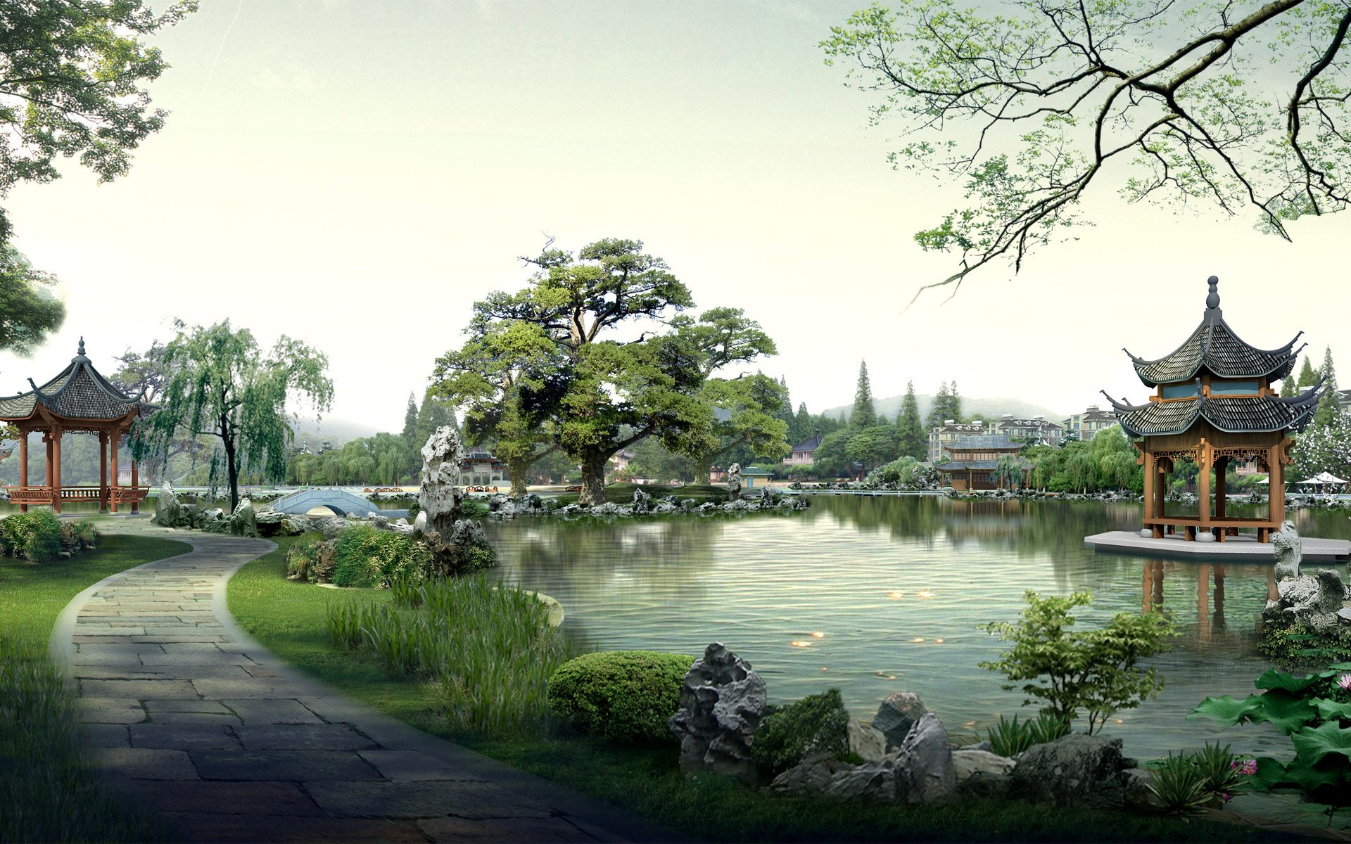 Old Chinese Landscape Wallpaper Top