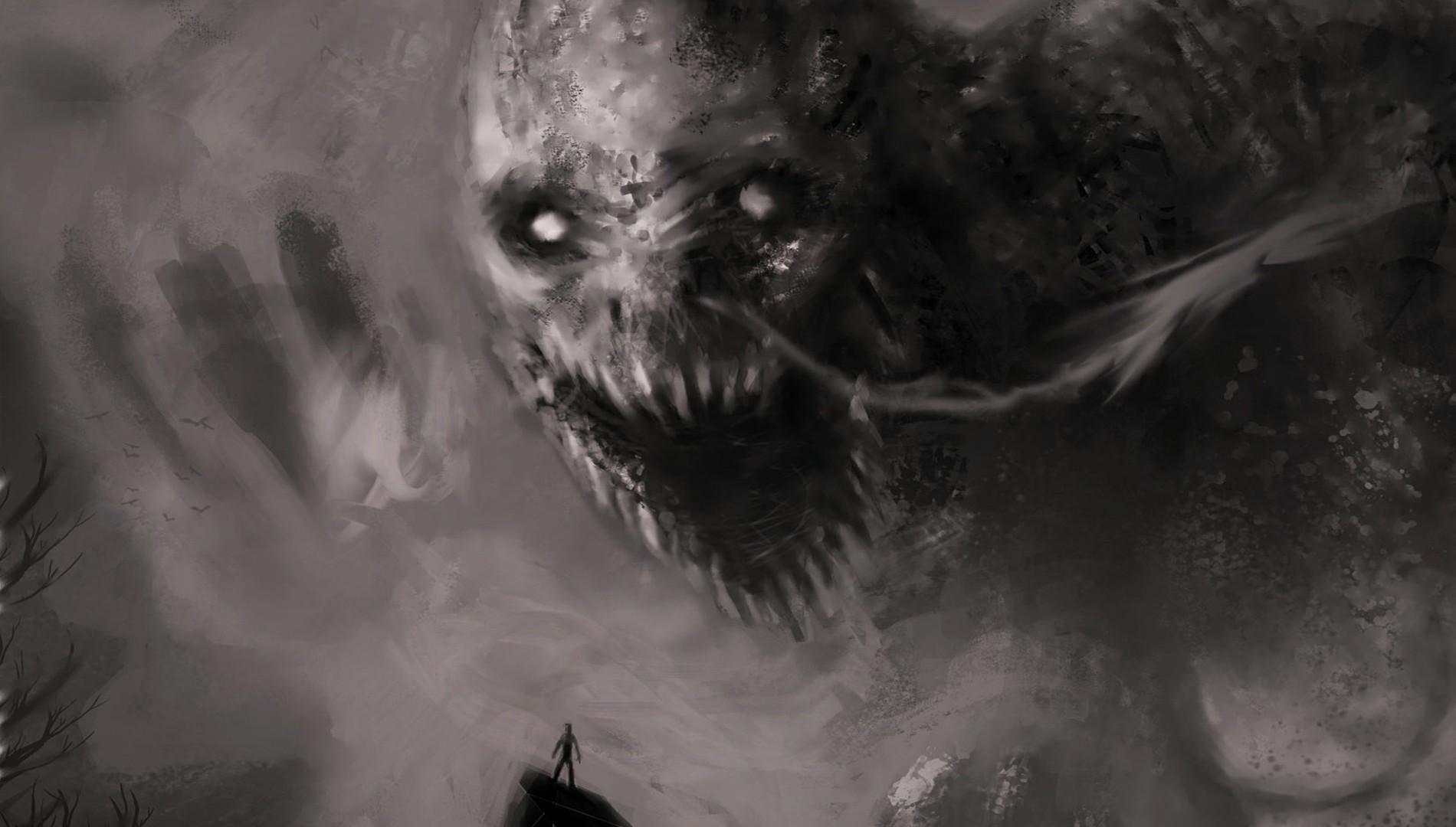 Creepy Monsters Wallpaper Scary Grayscale
