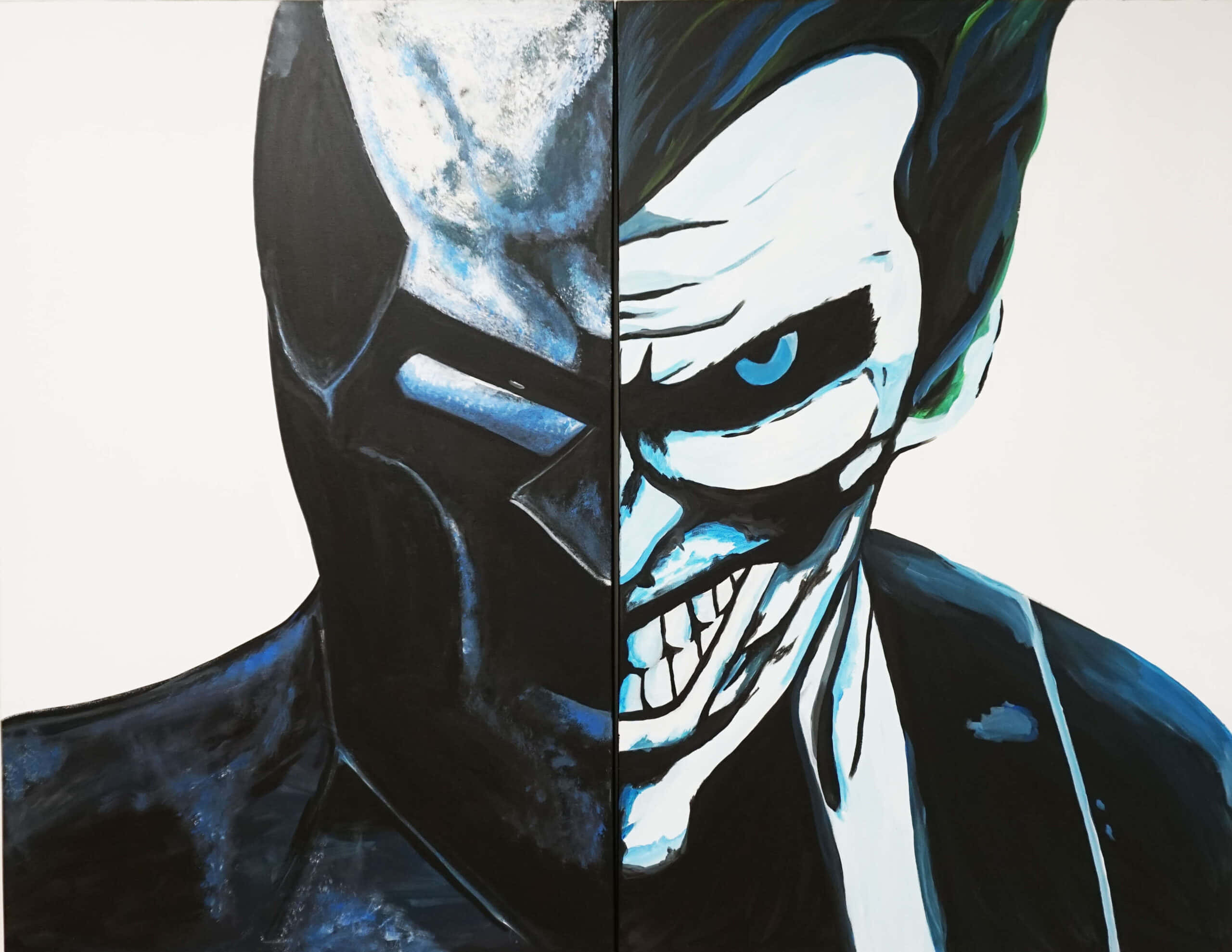 Half Batman Joker Drawing Wallpaper