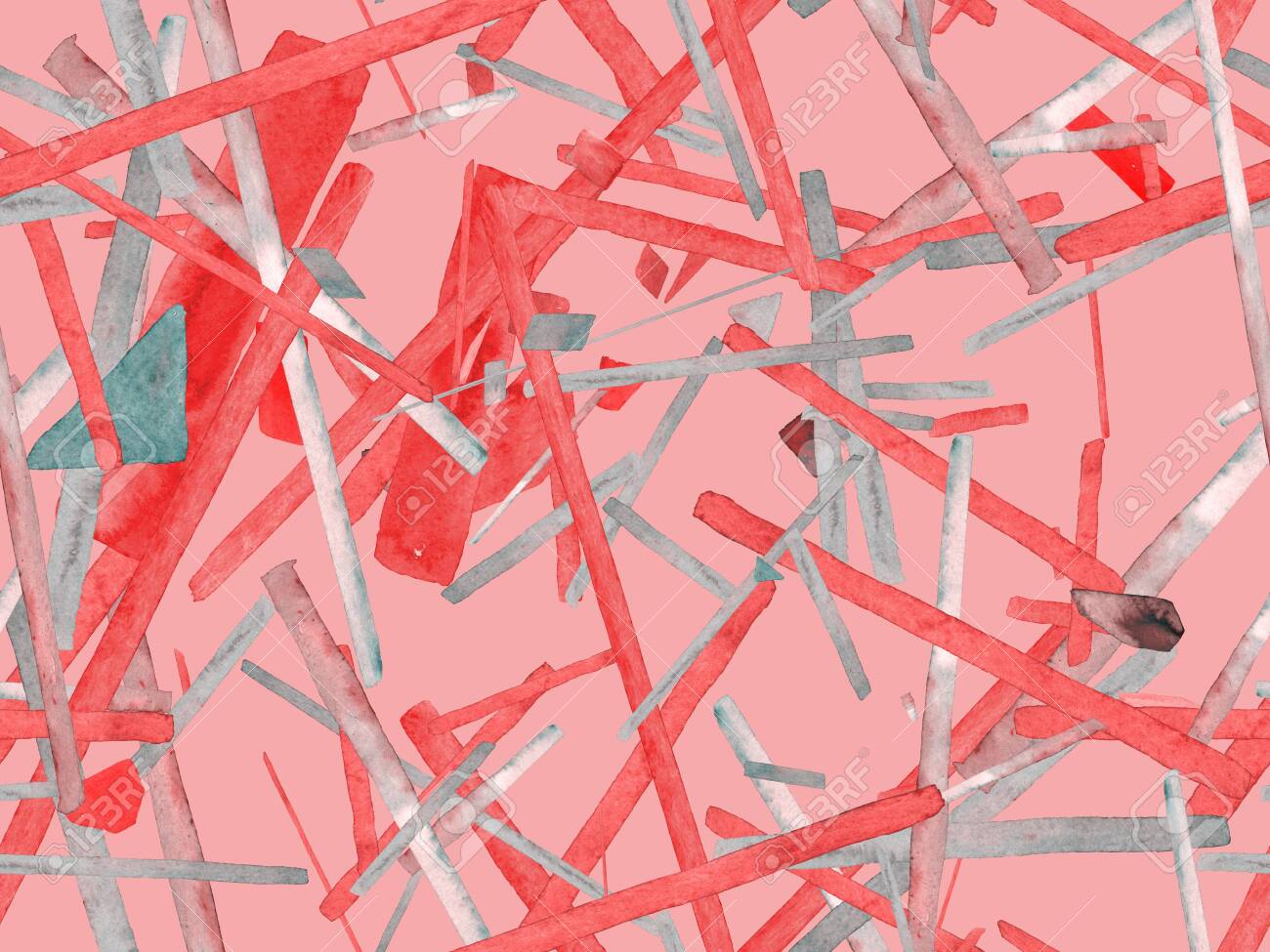 Bauhaus Seamless Pattern Watercolor Geometric Red Pink Lines