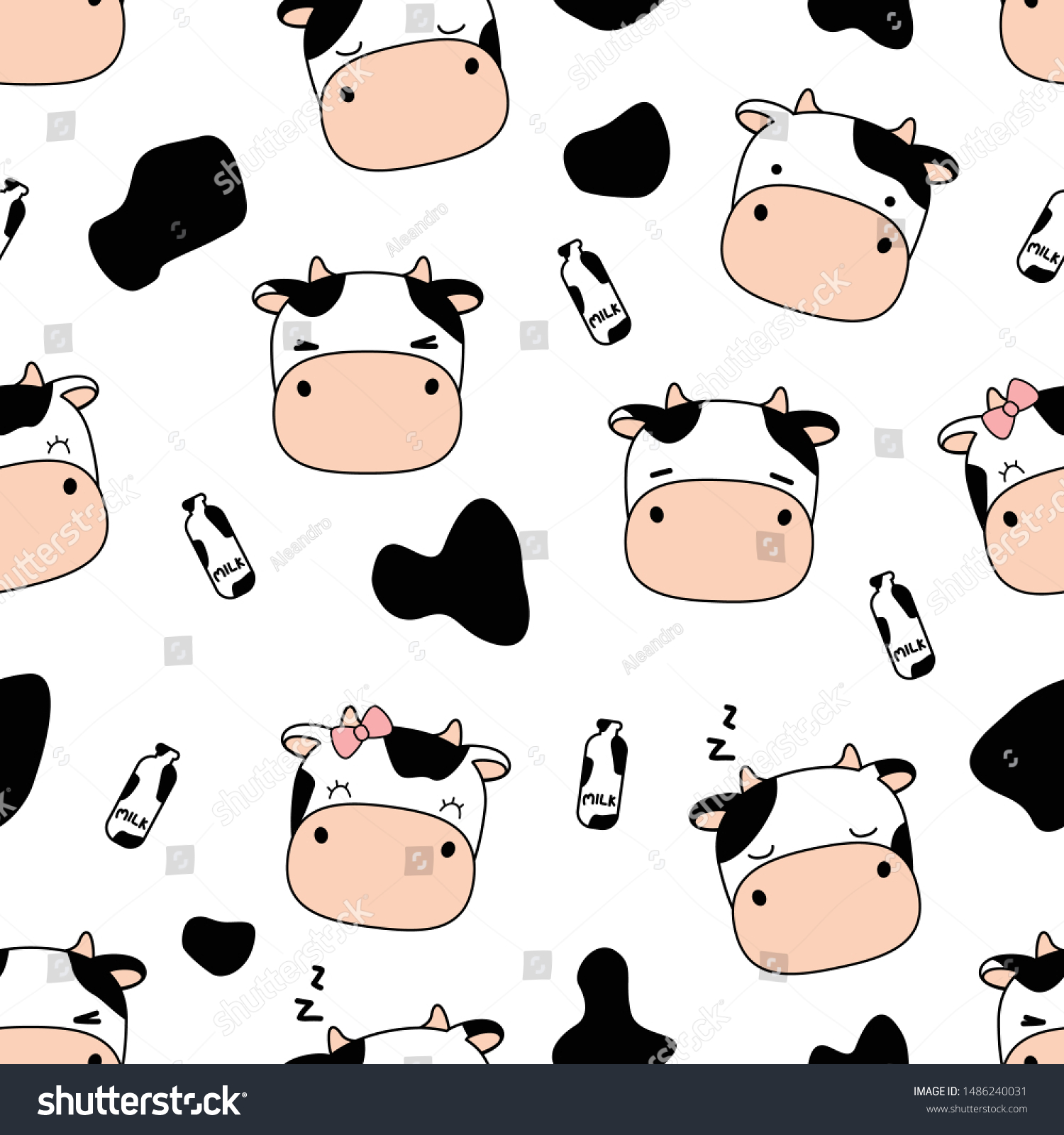 Cute Adorable Farm Cow Milk Cartoon Stock Vector Royalty 1500x1600