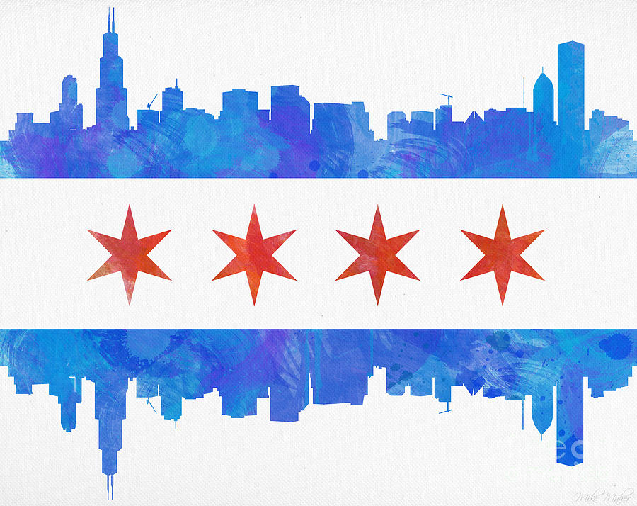 Chicago Painting Flag Watercolor By Mike Maher