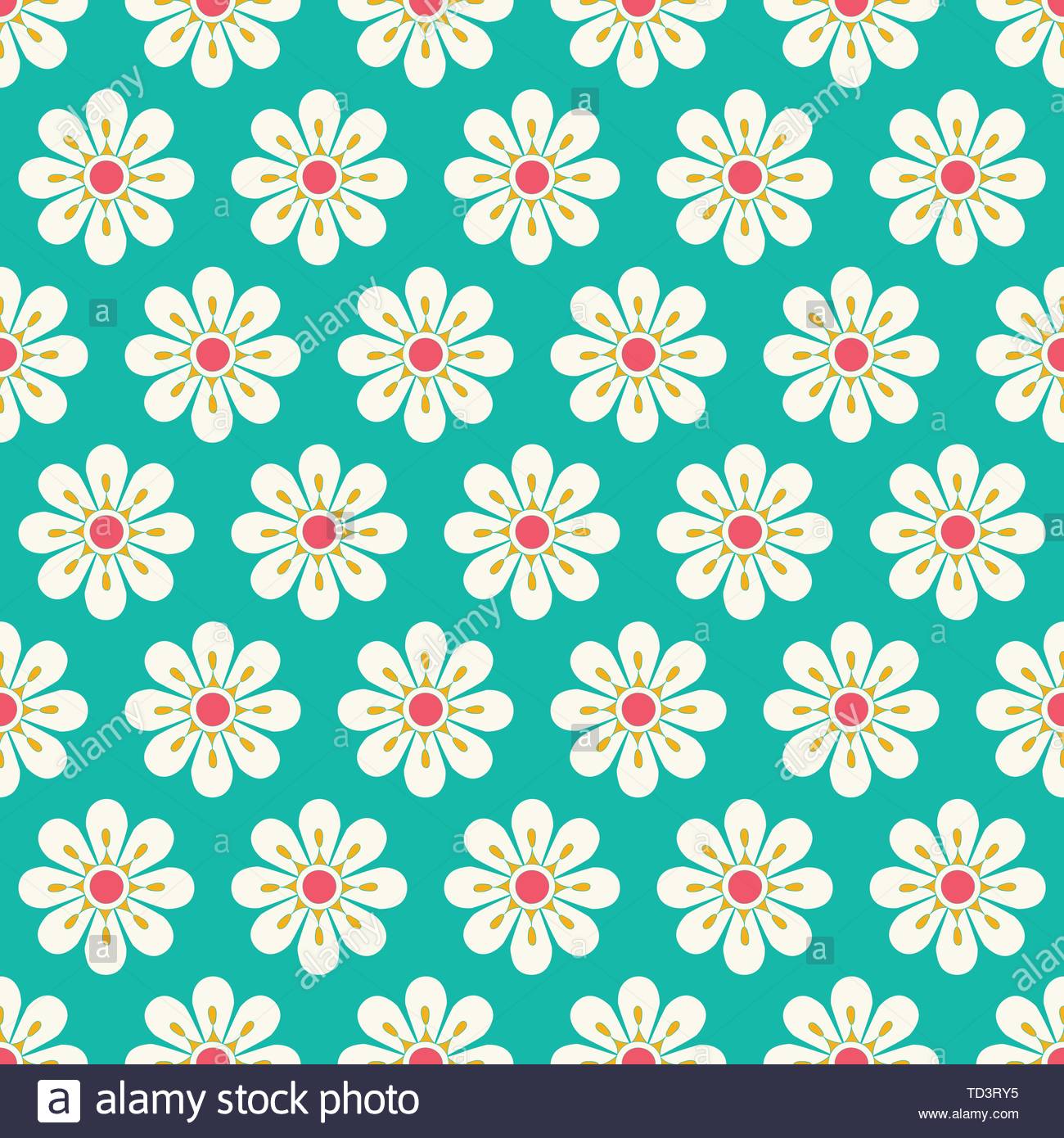 Stylized Daisy Flowers On A Green Background Seamless Pattern