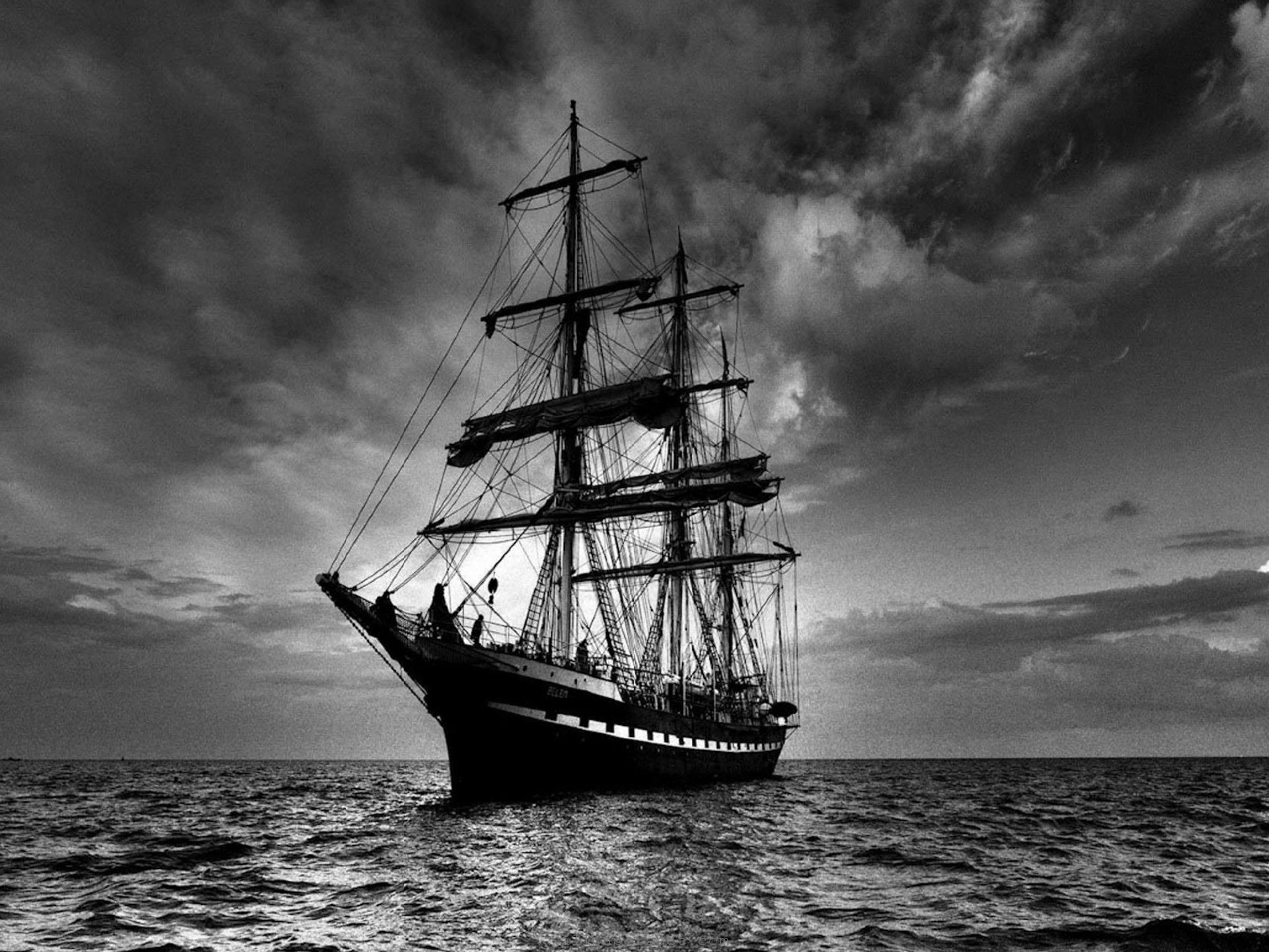 Black And White Clouds Nature Seas Dark Boats Sailing Wallpaper