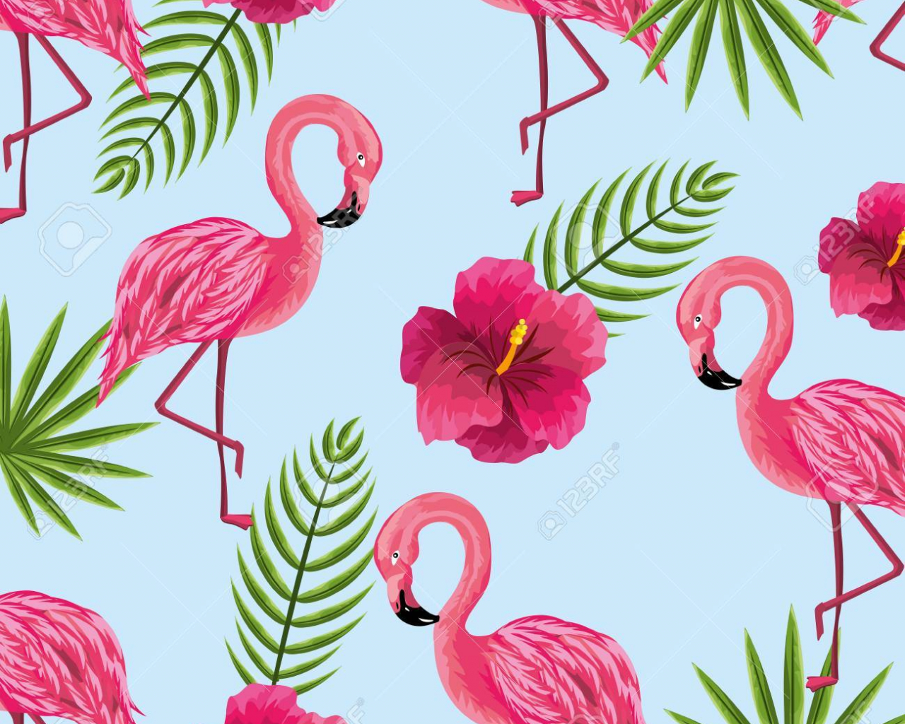 Beauty And Cute Flowers Plants With Flamingo
