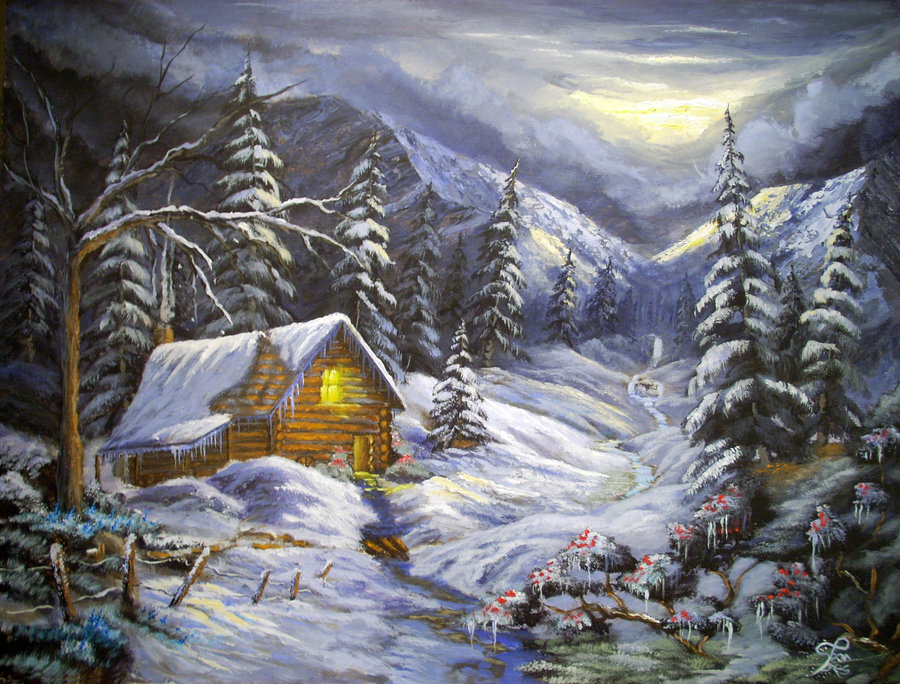 Winter Cabin By Folkloremcgrinme