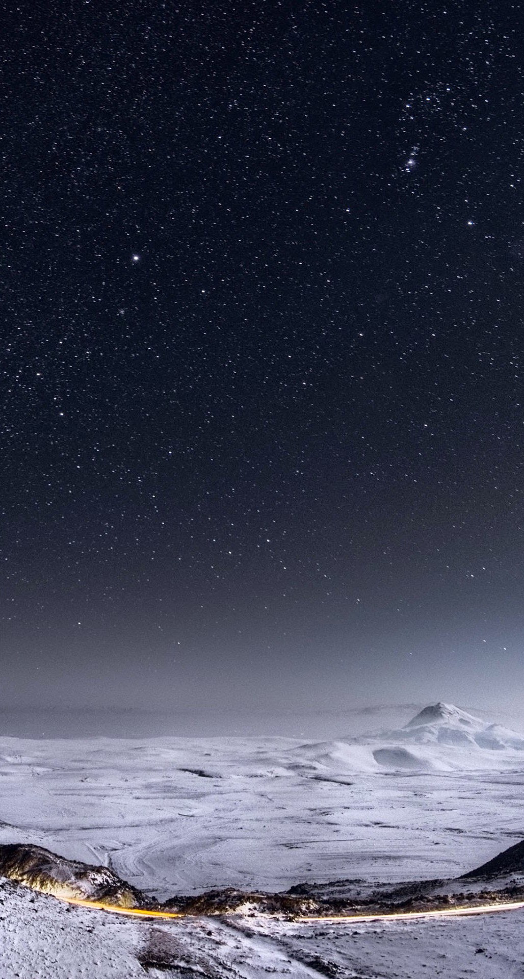 Night Stars Mountain Range Winter Landscape iPhone Plus HD Wallpaper